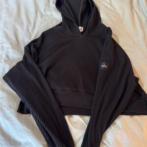 ALO Yoga Muse Women's Black Ribbed Hoodie